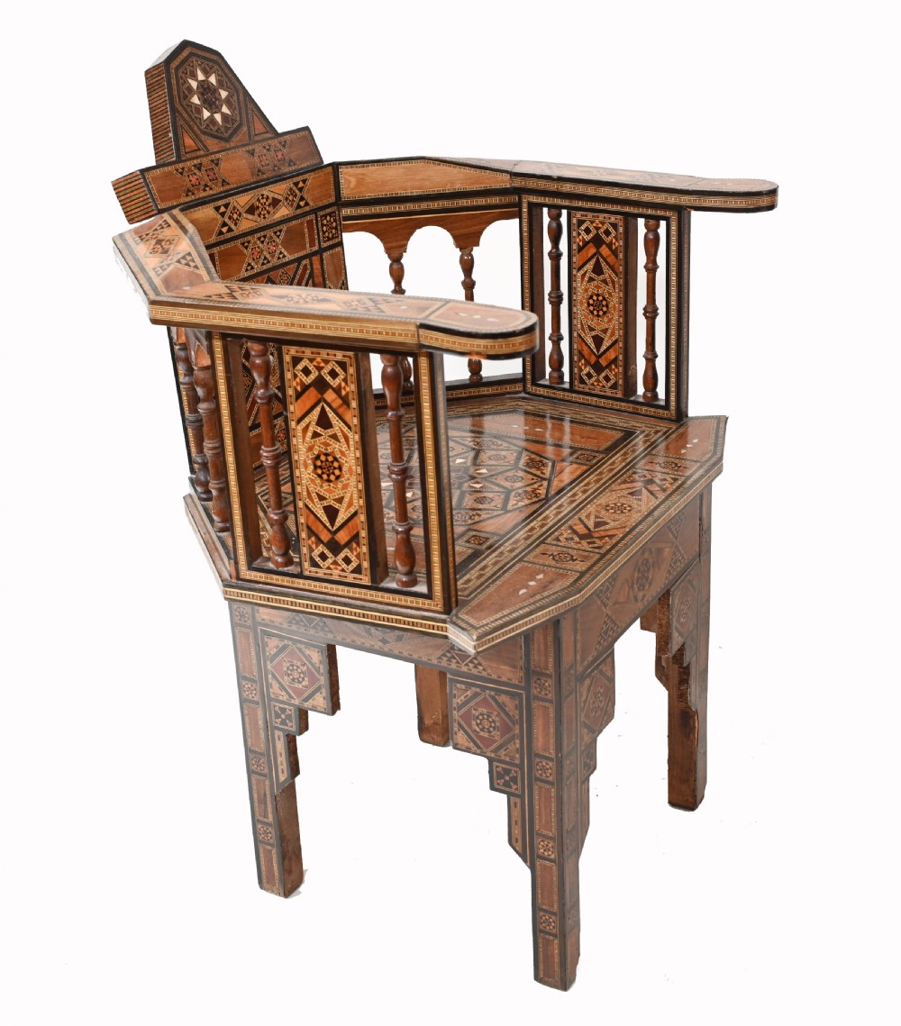 Pair Damascan Chairs Inlay Arabic Syrian Interiors 1920 View XII