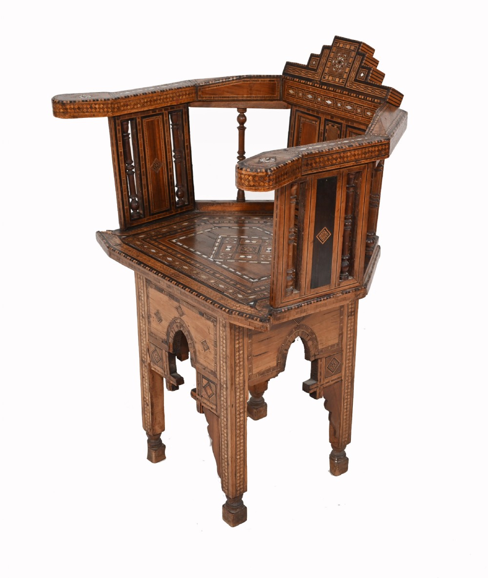 Arabic Arm Chair Antique Damascan Furniture Inlay 1920 View IX