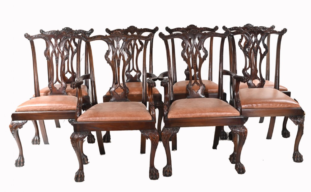 Set Chippendale Dining Chairs Mahogany Antique 1890 Ball Claw