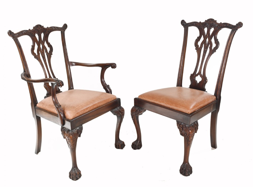 Set Chippendale Dining Chairs Mahogany Antique 1890 Ball Claw View V
