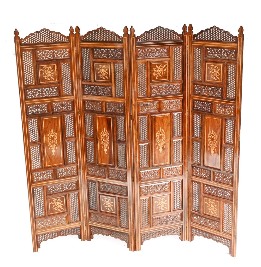 Antique Indian Folding Screen Inlay Room Divider 1920