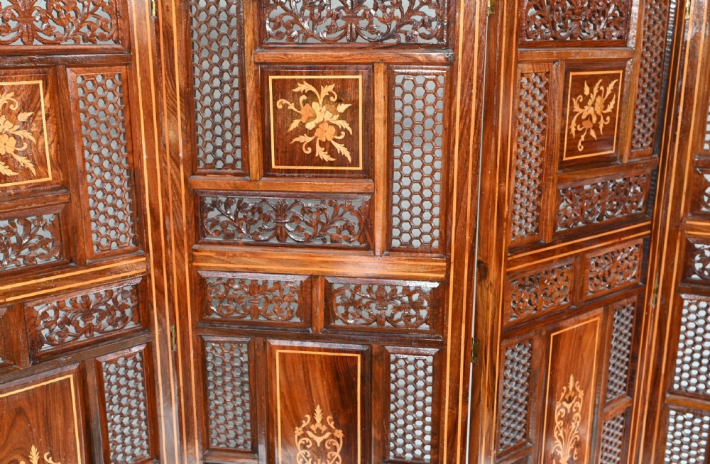 Antique Indian Folding Screen Inlay Room Divider 1920 View III