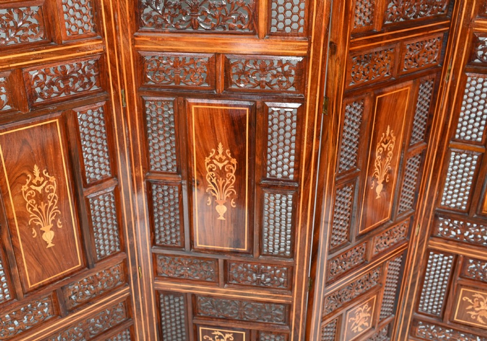 Antique Indian Folding Screen Inlay Room Divider 1920 View IV