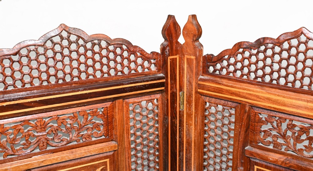 Antique Indian Folding Screen Inlay Room Divider 1920 View VI