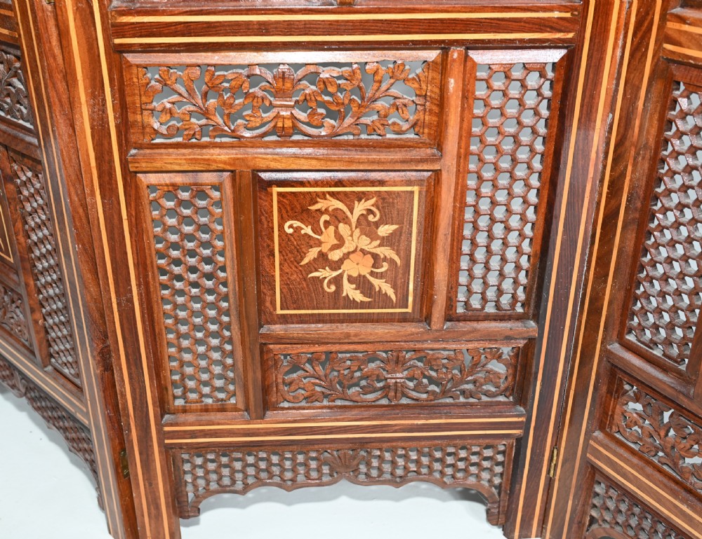 Antique Indian Folding Screen Inlay Room Divider 1920 View VII
