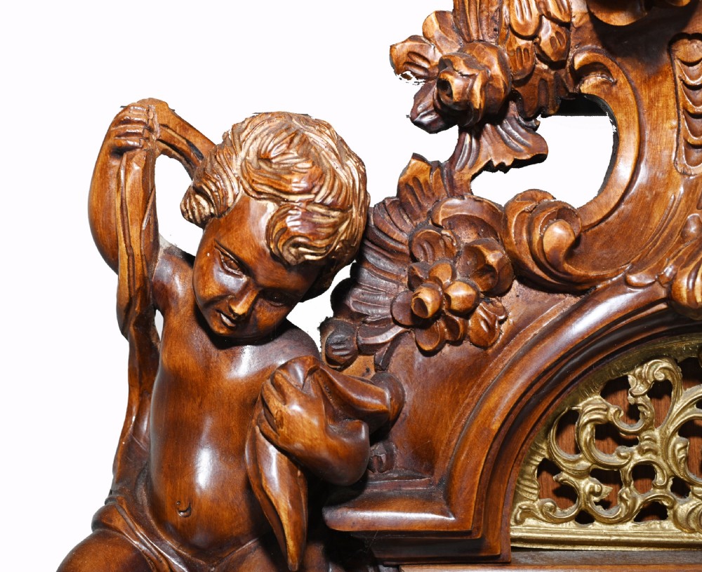 Carved Italian Grandfather Clock Walnut Cherubs View VI