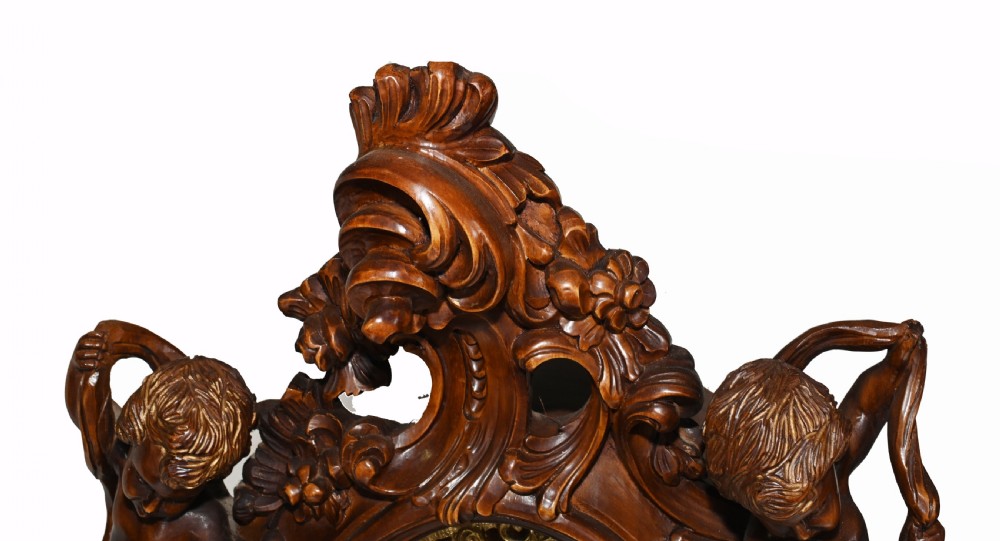 Carved Italian Grandfather Clock Walnut Cherubs View VII