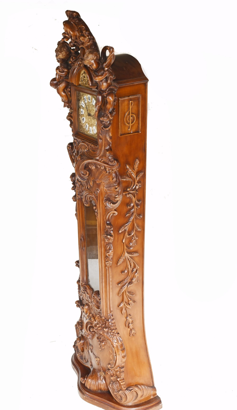 Carved Italian Grandfather Clock Walnut Cherubs View VIII