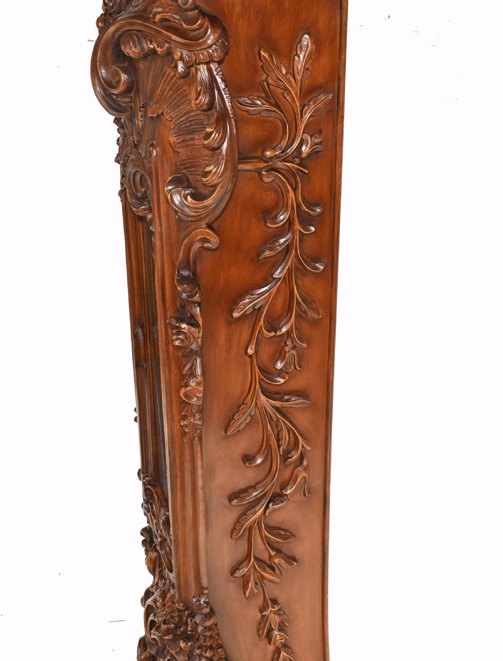 Carved Italian Grandfather Clock Walnut Cherubs View IX