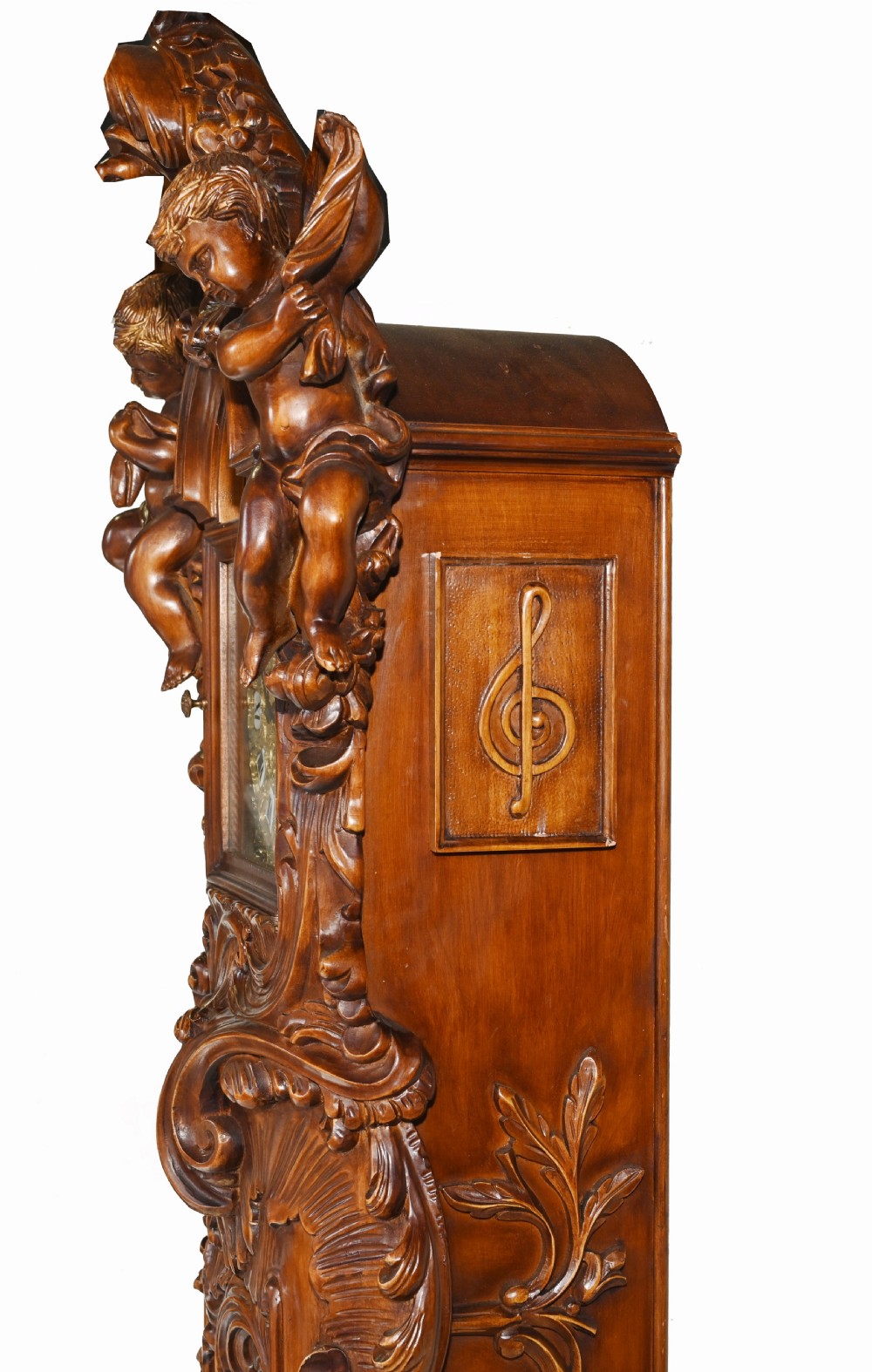 Carved Italian Grandfather Clock Walnut Cherubs View X