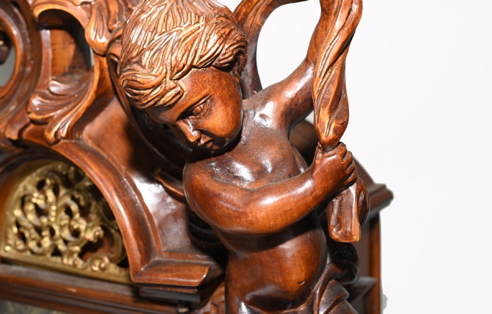 Carved Italian Grandfather Clock Walnut Cherubs View XII