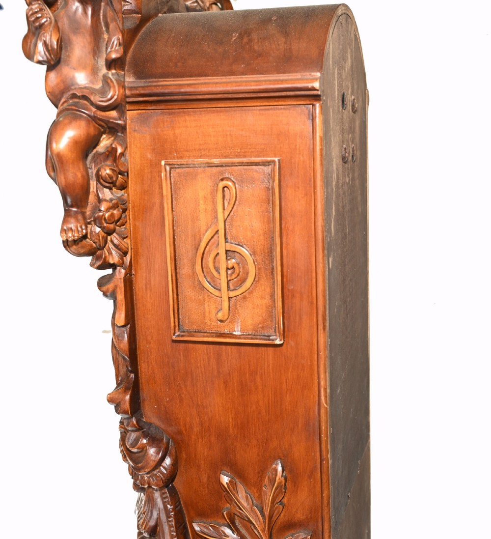Carved Italian Grandfather Clock Walnut Cherubs View XIV