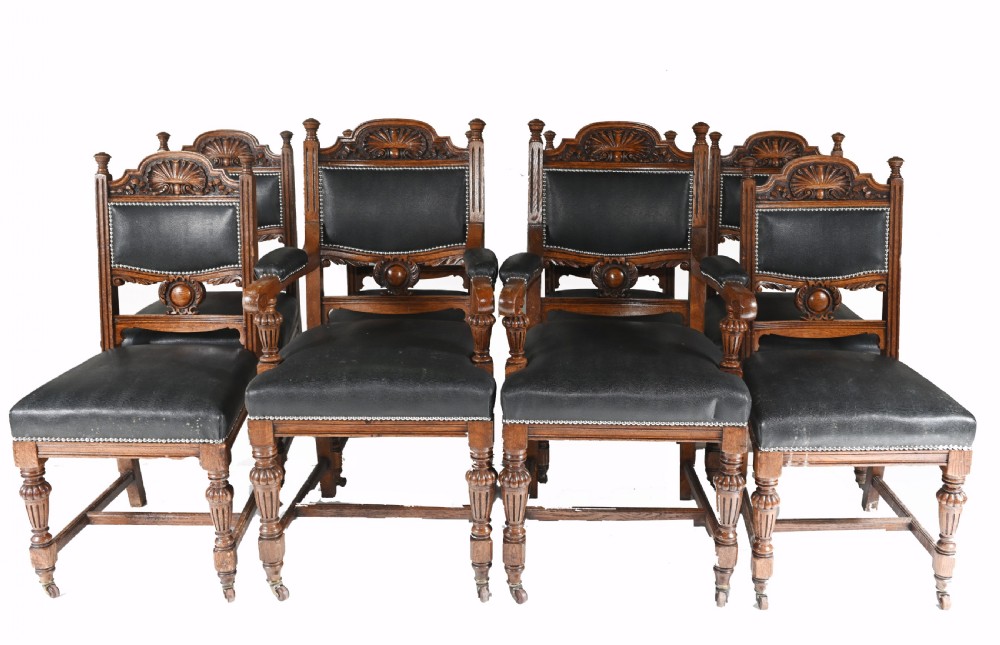 Set 8 Farmhouse Dining Chairs English Oak Rustic