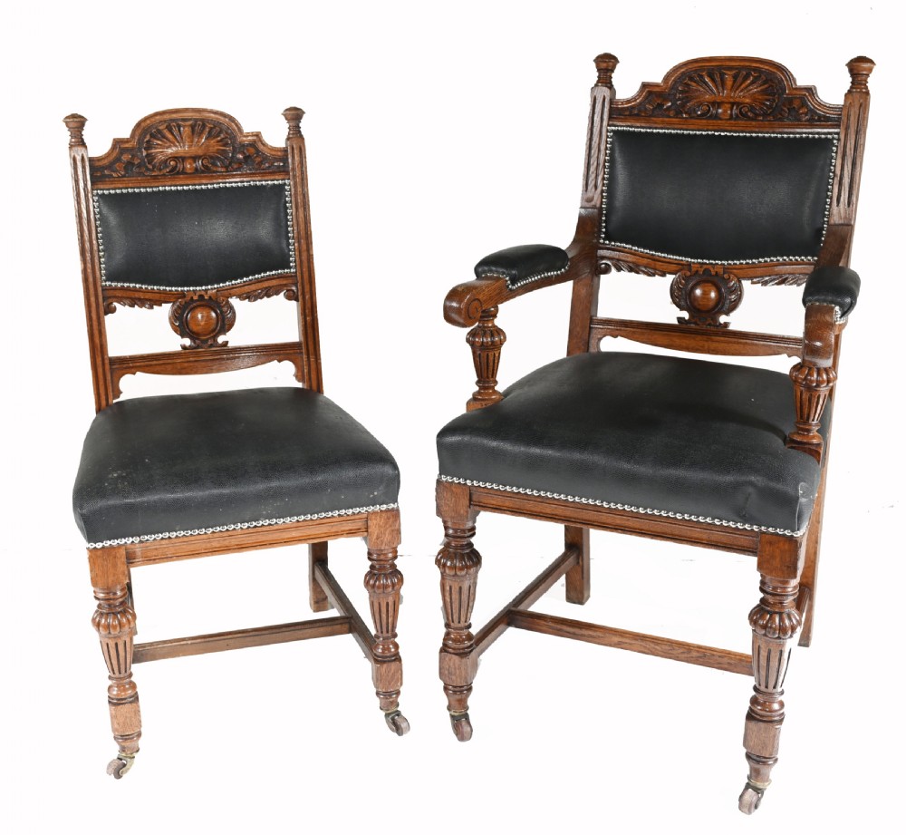 Set 8 Farmhouse Dining Chairs English Oak Rustic View II