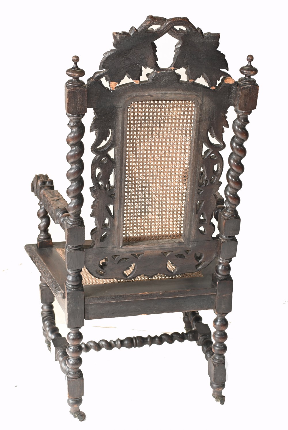 Pair Carved Oak Arm Chairs Farmhouse Gothic Barley Twist 1880 View IX