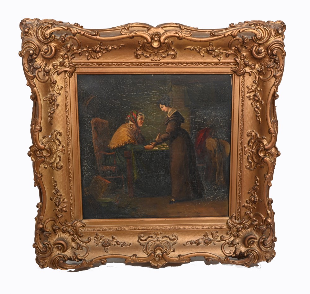 Victorian Oil Painting Gypsy Fortune Teller Antique 1860 View II