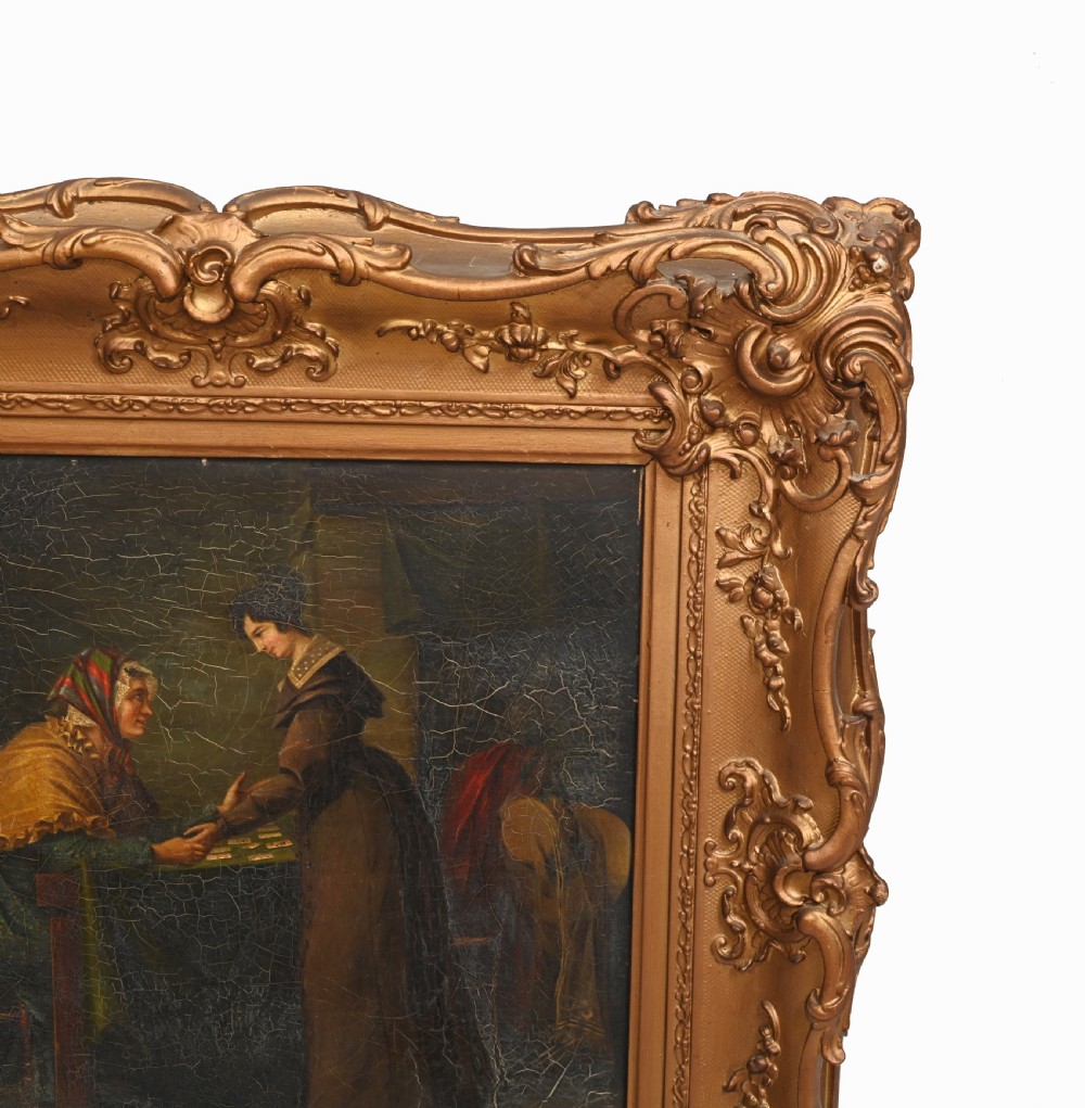 Victorian Oil Painting Gypsy Fortune Teller Antique 1860 View IV