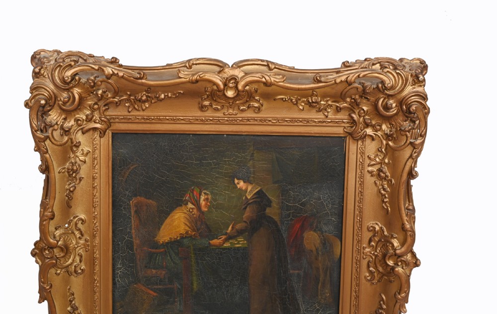 Victorian Oil Painting Gypsy Fortune Teller Antique 1860 View V
