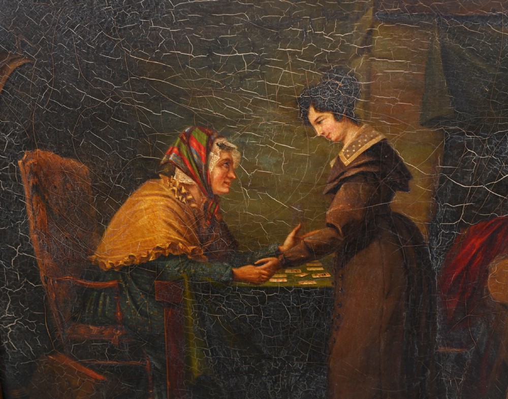 Victorian Oil Painting Gypsy Fortune Teller Antique 1860 View VI