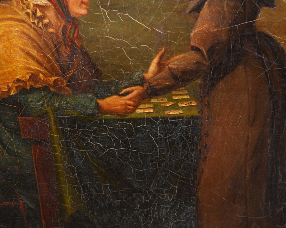 Victorian Oil Painting Gypsy Fortune Teller Antique 1860 View IX