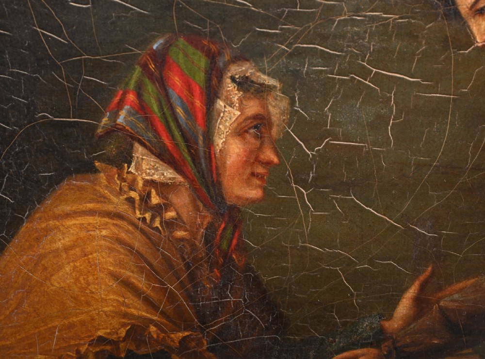 Victorian Oil Painting Gypsy Fortune Teller Antique 1860 View XII