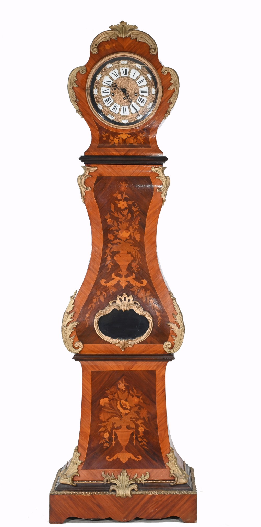 Antique French Grandfather Clock Floral Inlay 1930