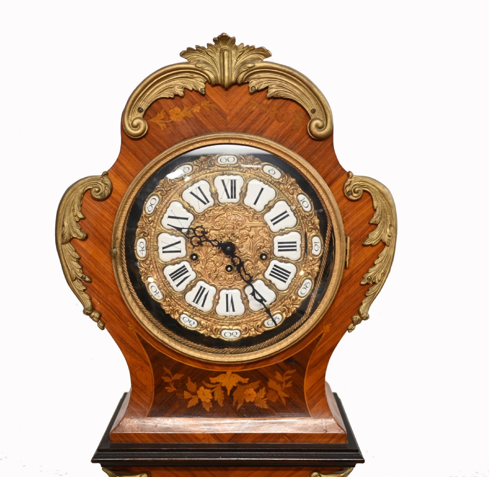 Antique French Grandfather Clock Floral Inlay 1930 View V