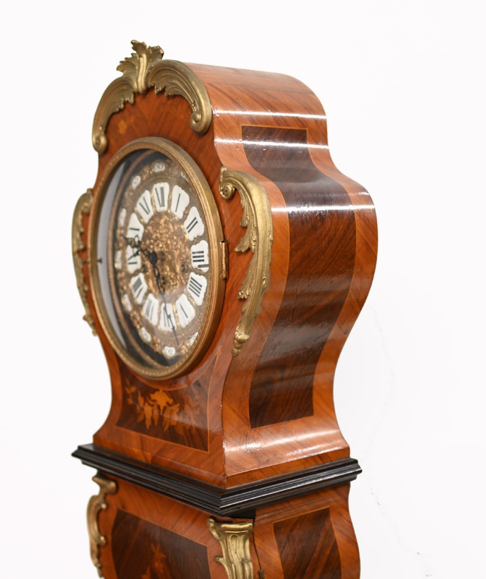 Antique French Grandfather Clock Floral Inlay 1930 View XIV