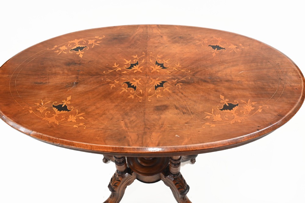 Victorian Centre Table Marquetry Inlay Walnut 1860 View II