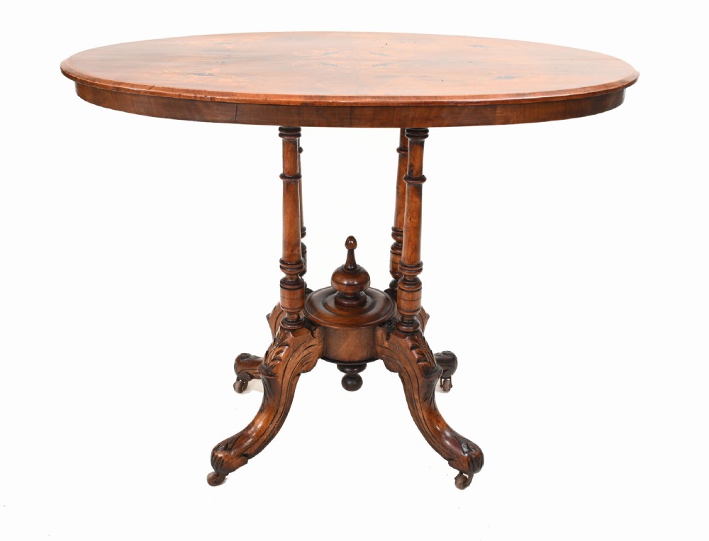 Victorian Centre Table Marquetry Inlay Walnut 1860 View IV