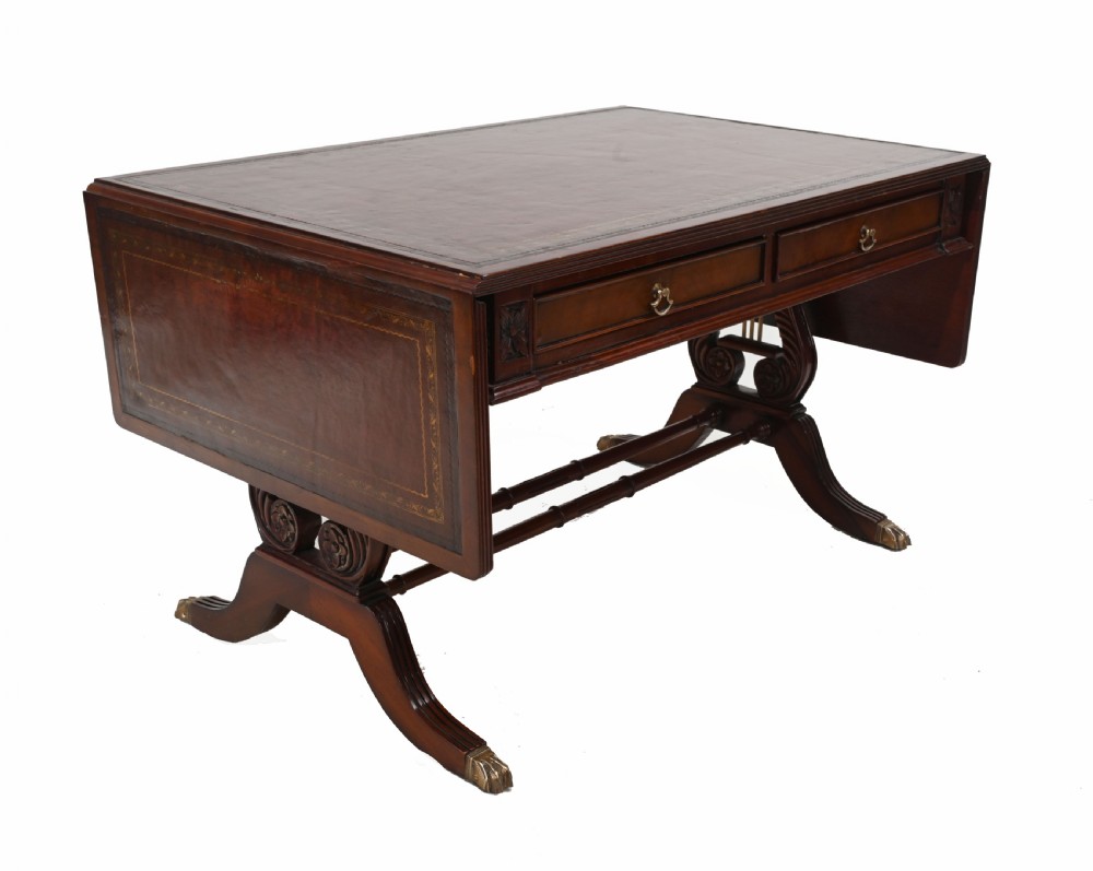 Regency Sofa Table Mahogany Leather Top View IV