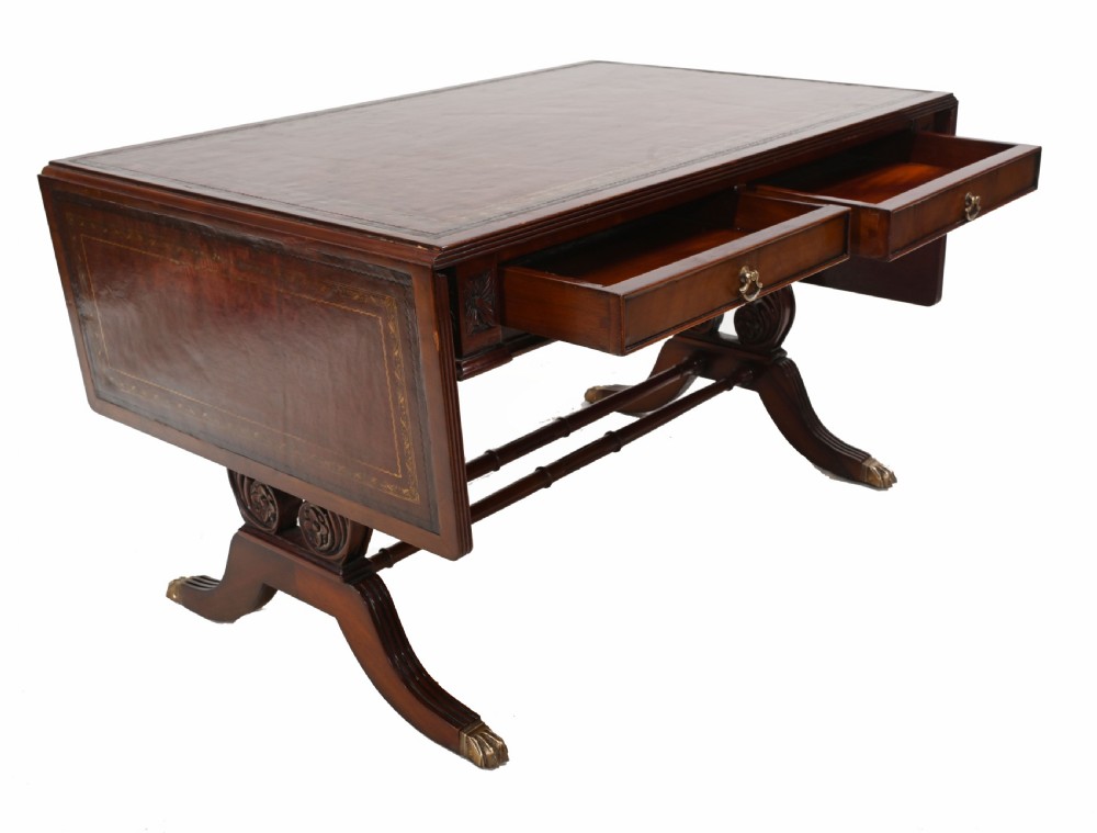 Regency Sofa Table Mahogany Leather Top View V