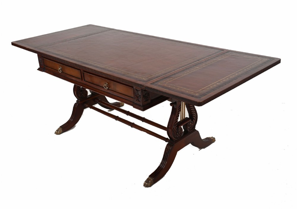 Regency Sofa Table Mahogany Leather Top View VI