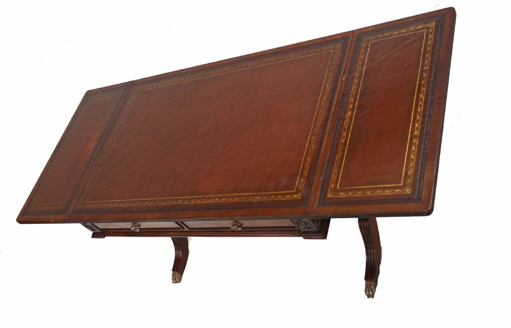 Regency Sofa Table Mahogany Leather Top View VII