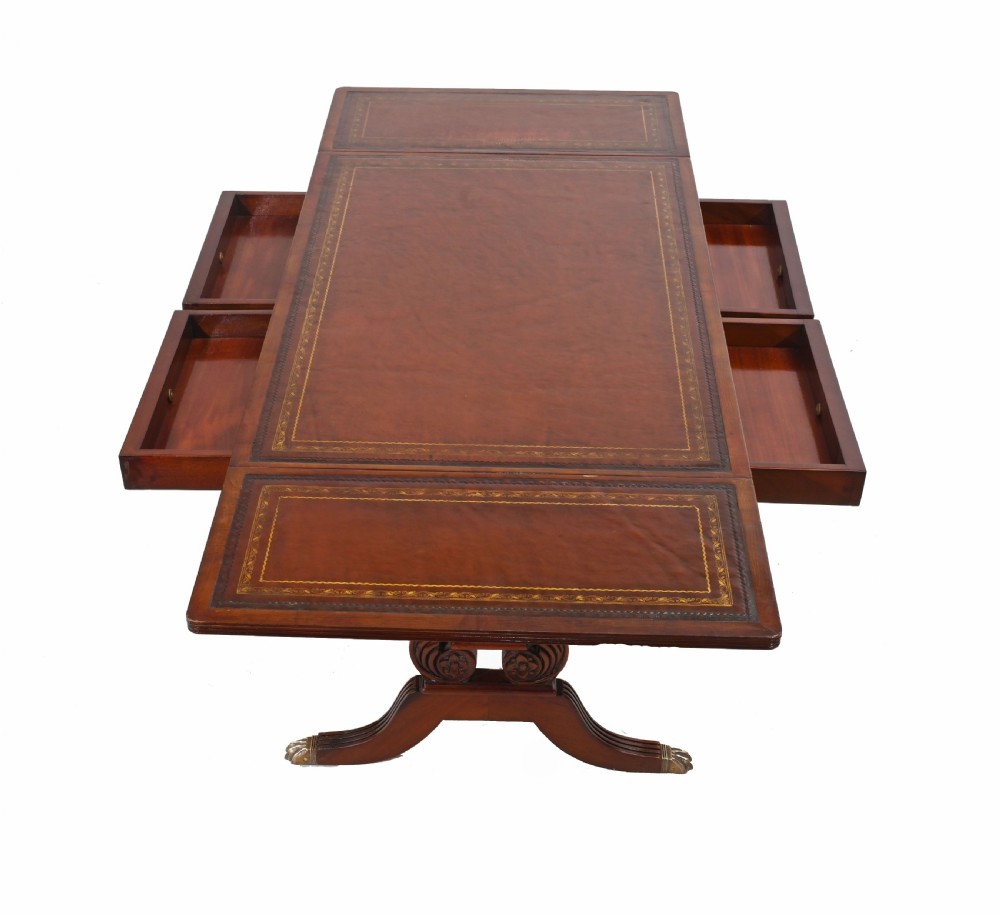 Regency Sofa Table Mahogany Leather Top View XI