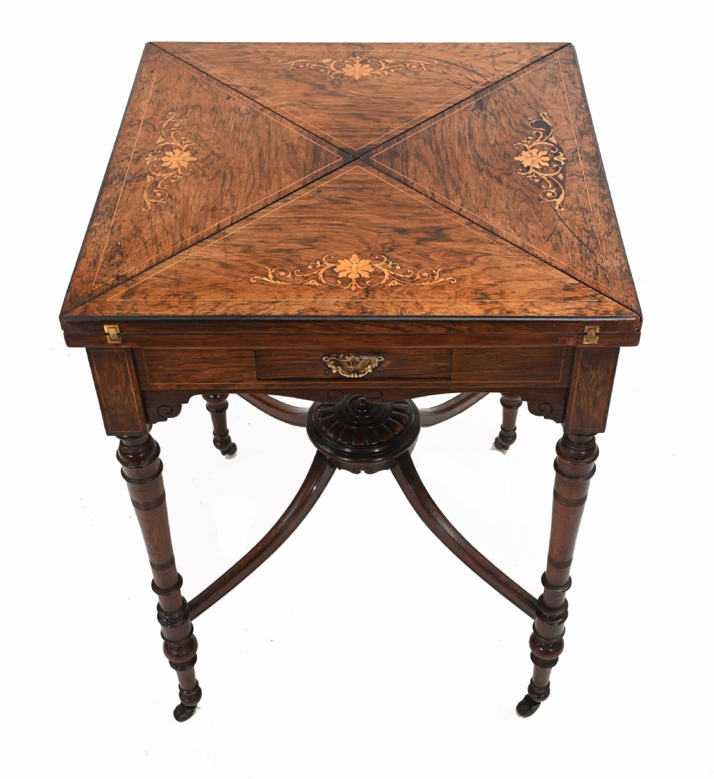 Antique Envelope Table Edwardian Games Inlay 1910 View II