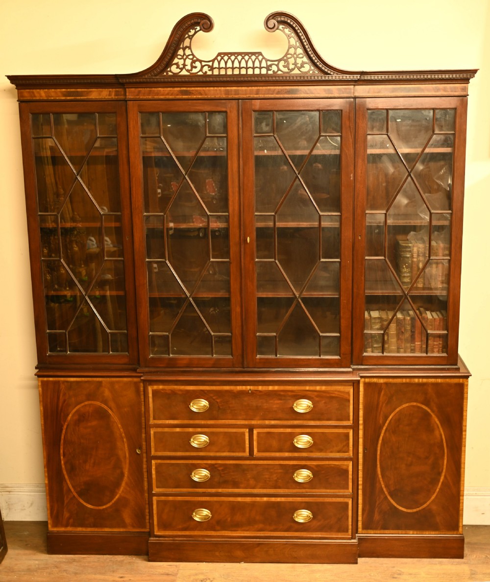 Mahogany Breakfront Bookcase Sheraton Secretaire Antique