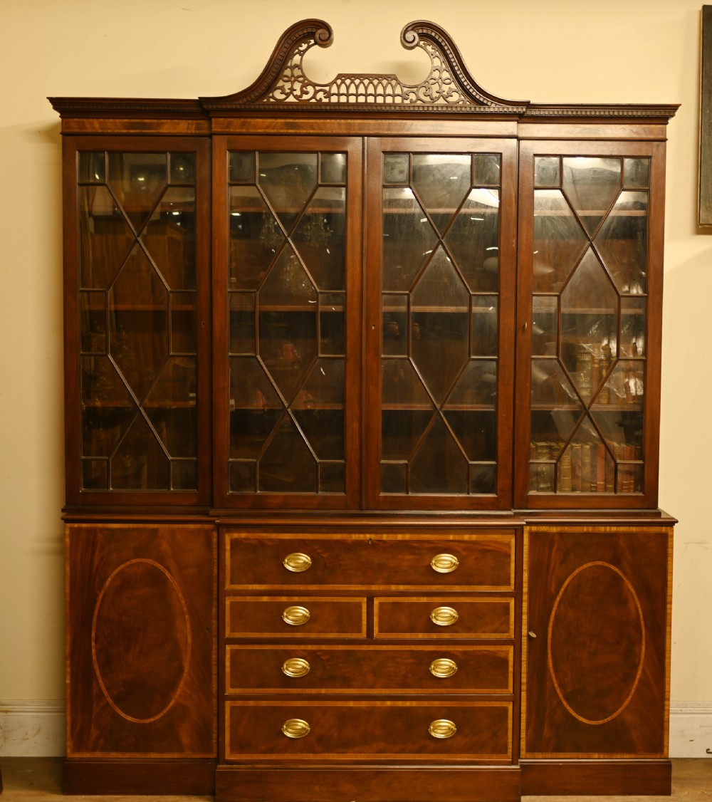 Mahogany Breakfront Bookcase Sheraton Secretaire Antique View II