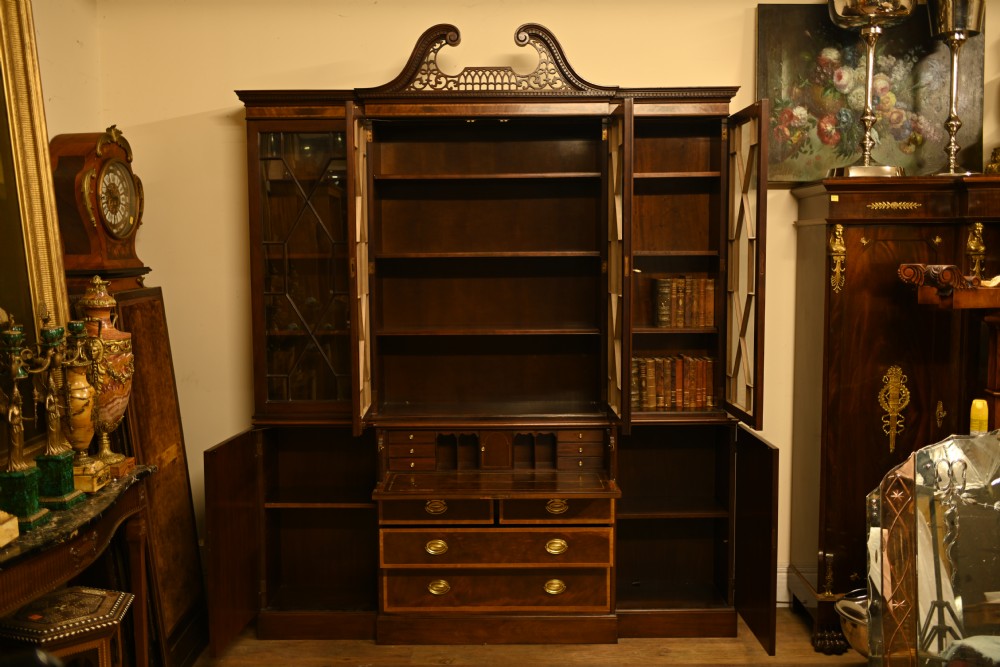 Mahogany Breakfront Bookcase Sheraton Secretaire Antique View VII