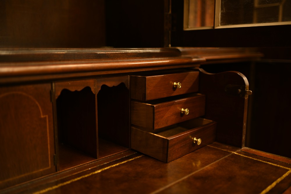 Mahogany Breakfront Bookcase Sheraton Secretaire Antique View XIII