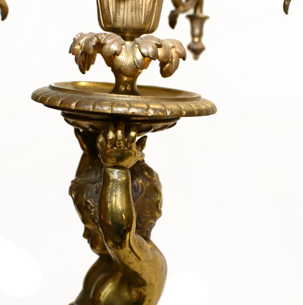 Pair Antique Cherub Candelabras French Ormolu 1885 View VIII