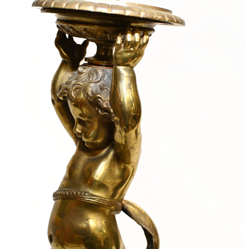 Pair Antique Cherub Candelabras French Ormolu 1885 View IX