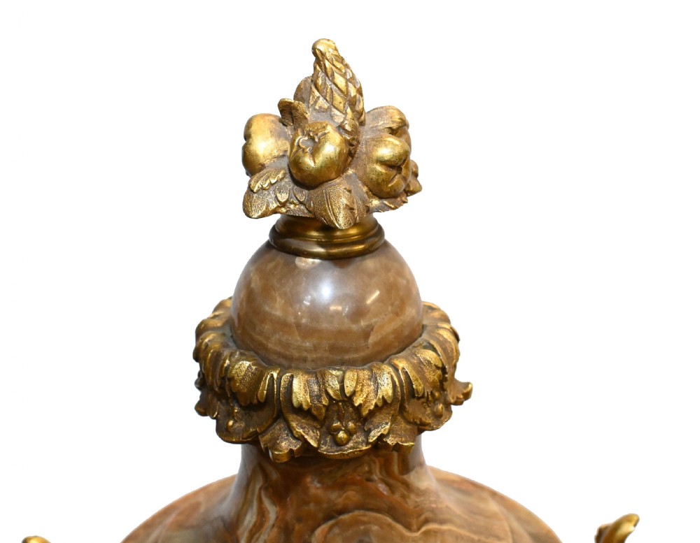Pair Cassolettes Urns French Antique Marble Ormolu Vases 1885 View III
