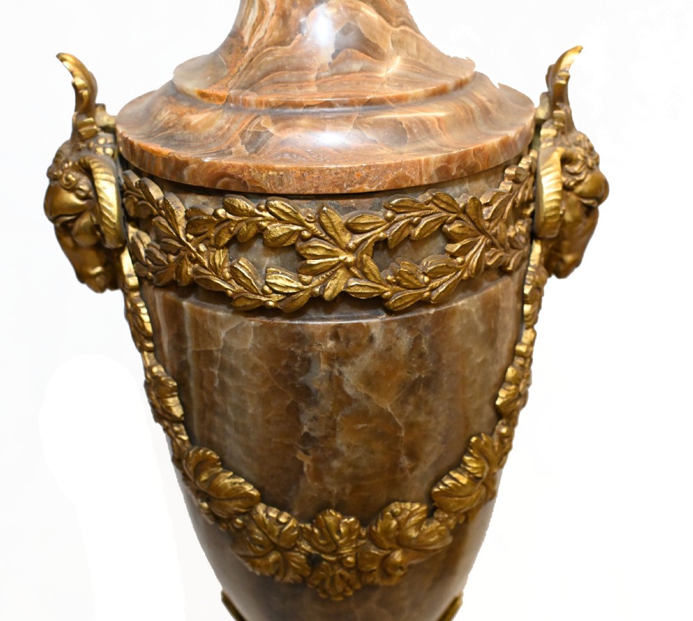 Pair Cassolettes Urns French Antique Marble Ormolu Vases 1885 View IV