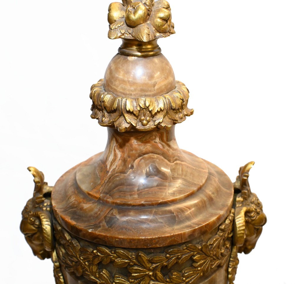 Pair Cassolettes Urns French Antique Marble Ormolu Vases 1885 View V