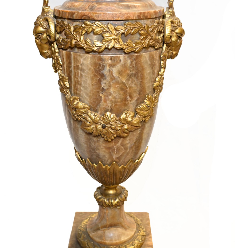 Pair Cassolettes Urns French Antique Marble Ormolu Vases 1885 View VI