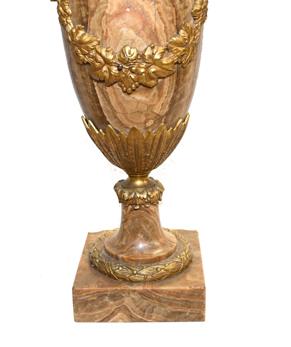 Pair Cassolettes Urns French Antique Marble Ormolu Vases 1885 View VIII