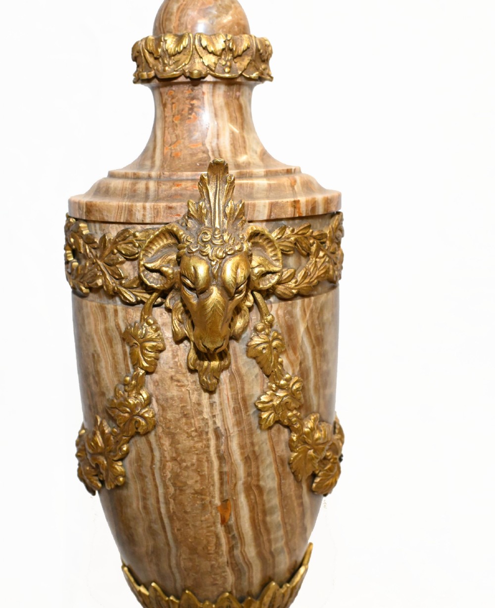 Pair Cassolettes Urns French Antique Marble Ormolu Vases 1885 View IX