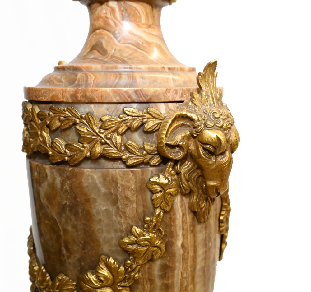 Pair Cassolettes Urns French Antique Marble Ormolu Vases 1885 View X