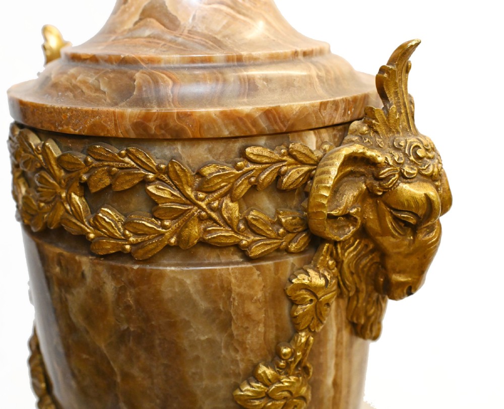 Pair Cassolettes Urns French Antique Marble Ormolu Vases 1885 View XIII